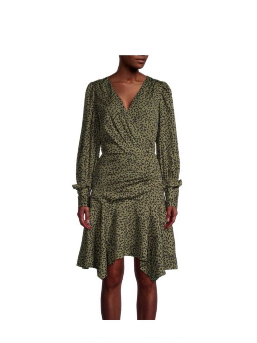 Walter Baker handkerchief dress Print V-Neck ruched size 8 animal print